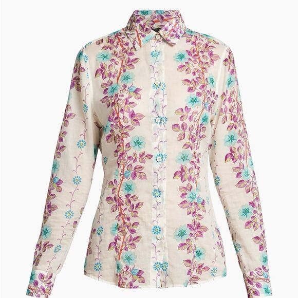 Etro Floral Vine Cotton Button Down Blouse Size 0 - Picture 3 of 9